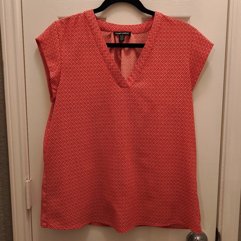 Hilary Radley Women's V-neck Short Sleeves Blouse Orange Size M